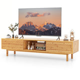 63 Inches Mid Century Modern Bamboo TV Stand with Sliding Doors-Natural