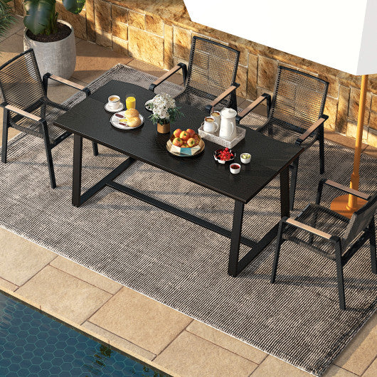 63" Large Dining Table with Wavy Edge and Heavy-duty Metal Frame-Black