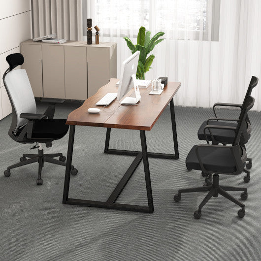 63" Large Dining Table with Wavy Edge and Heavy-duty Metal Frame-Coffee