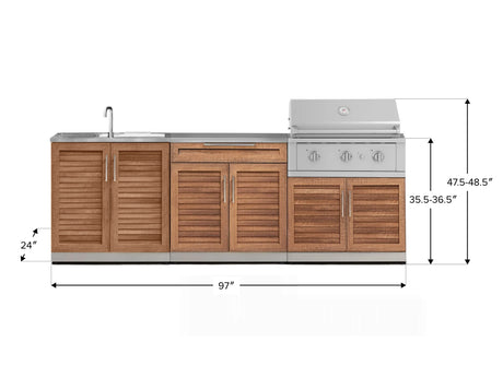 Outdoor Kitchen Stainless-Steel 5 Piece Cabinet Set with Bar, Sink, Grill Cabinet, Performance Grill, and Countertop