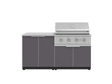 Outdoor Kitchen Aluminum 4 Piece Cabinet Set with 2 Door, Grill Cabinet, Performance Grill and Countertop