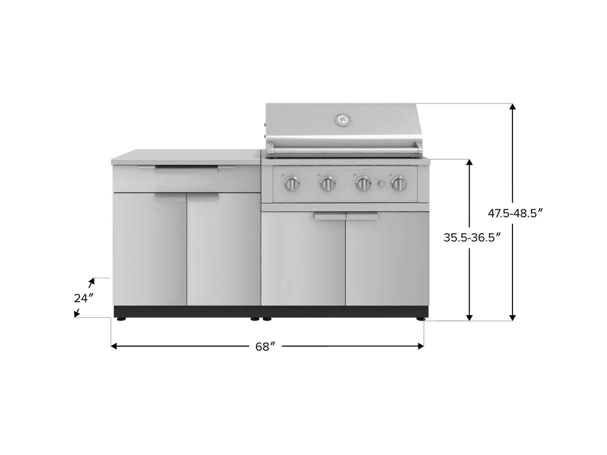 Outdoor Kitchen Stainless-Steel 4 Piece Cabinet Set with Bar, Grill Cabinet, Performance Grill, and Countertop