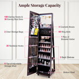 64 Inches Lockable Jewelry Cabinet Armoire with Built-in Makeup Mirror-Purple