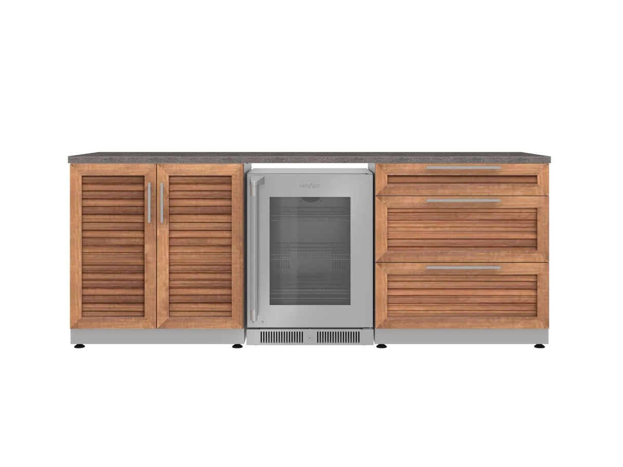 Outdoor Kitchen Stainless Steel 5 Piece Cabinet Set with 3-Drawer, 2-Door Cabinet, Countertops and Fridge