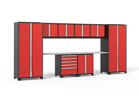 Pro Series 10 Piece Cabinet Set with Locker, Base, Tool Drawer Cabinet and 56 In. Worktop