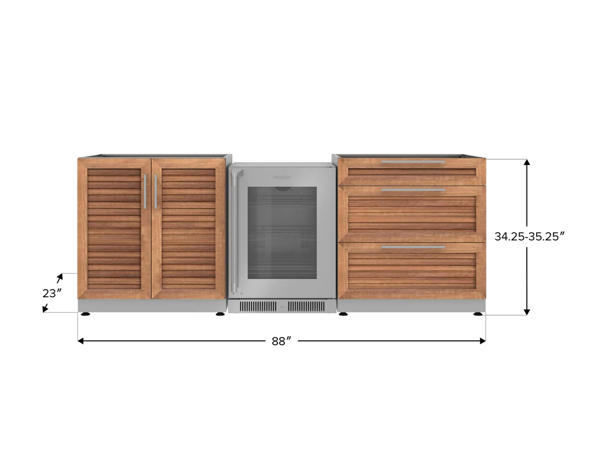 Outdoor Kitchen Stainless Steel 3 Piece Cabinet Set with 3-Drawer, 2-Door Cabinet and Fridge