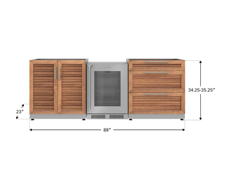 Outdoor Kitchen Stainless Steel 3 Piece Cabinet Set with 3-Drawer, 2-Door Cabinet and Fridge