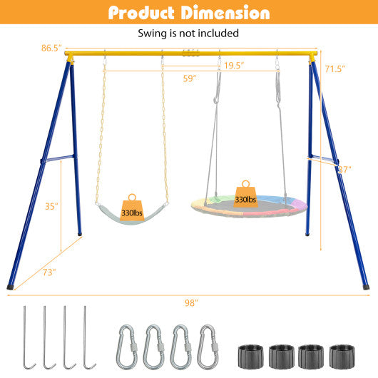 660 LBS Extra-Large A-Shaped Swing Stand with Anti-Slip Footpads (Without Seat)-Yellow