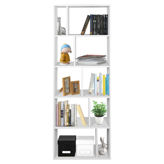 66 Inch Tall 5 Tiers Wood Bookshelf with 10 Open Compartments-White