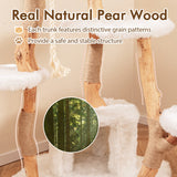 66 Inch Tall Solid Wood Cat Tree Modern Wooden Cat Tower with Perch-White