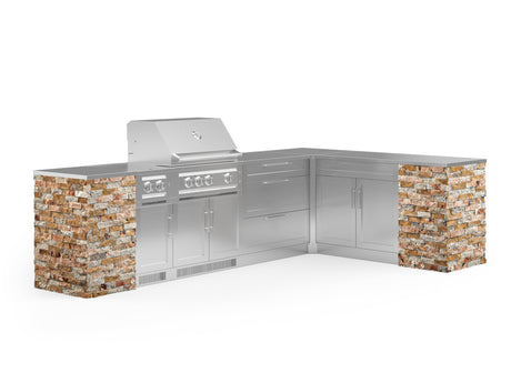 Outdoor Kitchen Signature Series 11 Piece L Shaped Cabinet Set with 3 Drawer, Bar, Dual Side Burner, Grill and Grill Cabinet