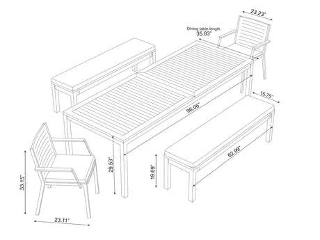 Monterey 8 Seater Dining Set with 96 In. Table and Bench Seating