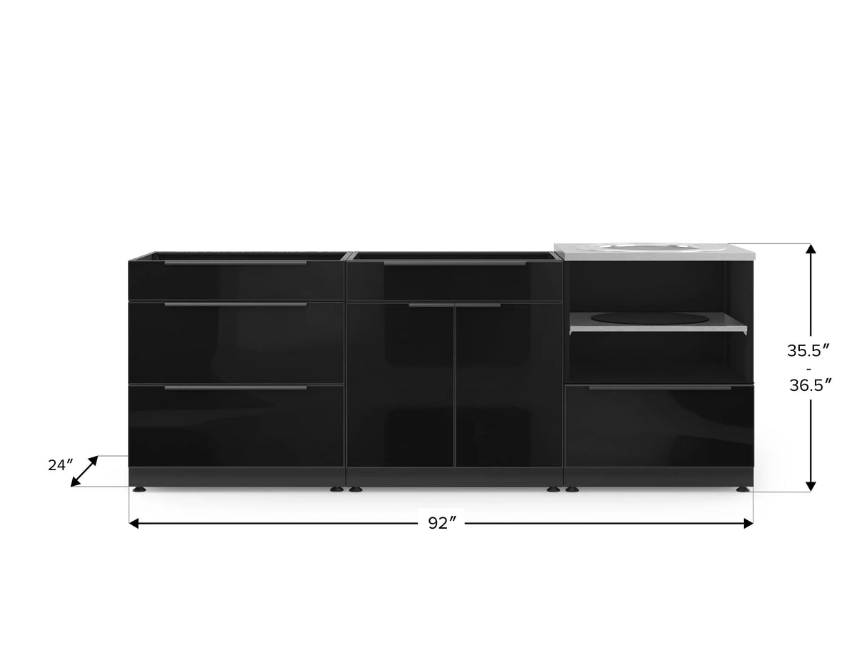 Outdoor Kitchen Aluminum 3 Piece Cabinet Set with 3-Drawer, Bar and Kamado Cabinet