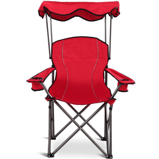 Portable Folding Beach Canopy Chair with Cup Holders-Red