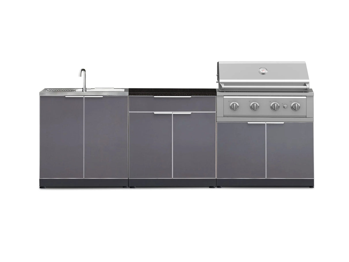 Outdoor Kitchen Aluminum 5 Piece Cabinet Set with Bar, Grill, Sink Cabinet, Performance Grill, and Countertop