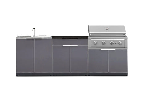 Outdoor Kitchen Aluminum 5 Piece Cabinet Set with Bar, Grill, Sink Cabinet, Performance Grill, and Countertop