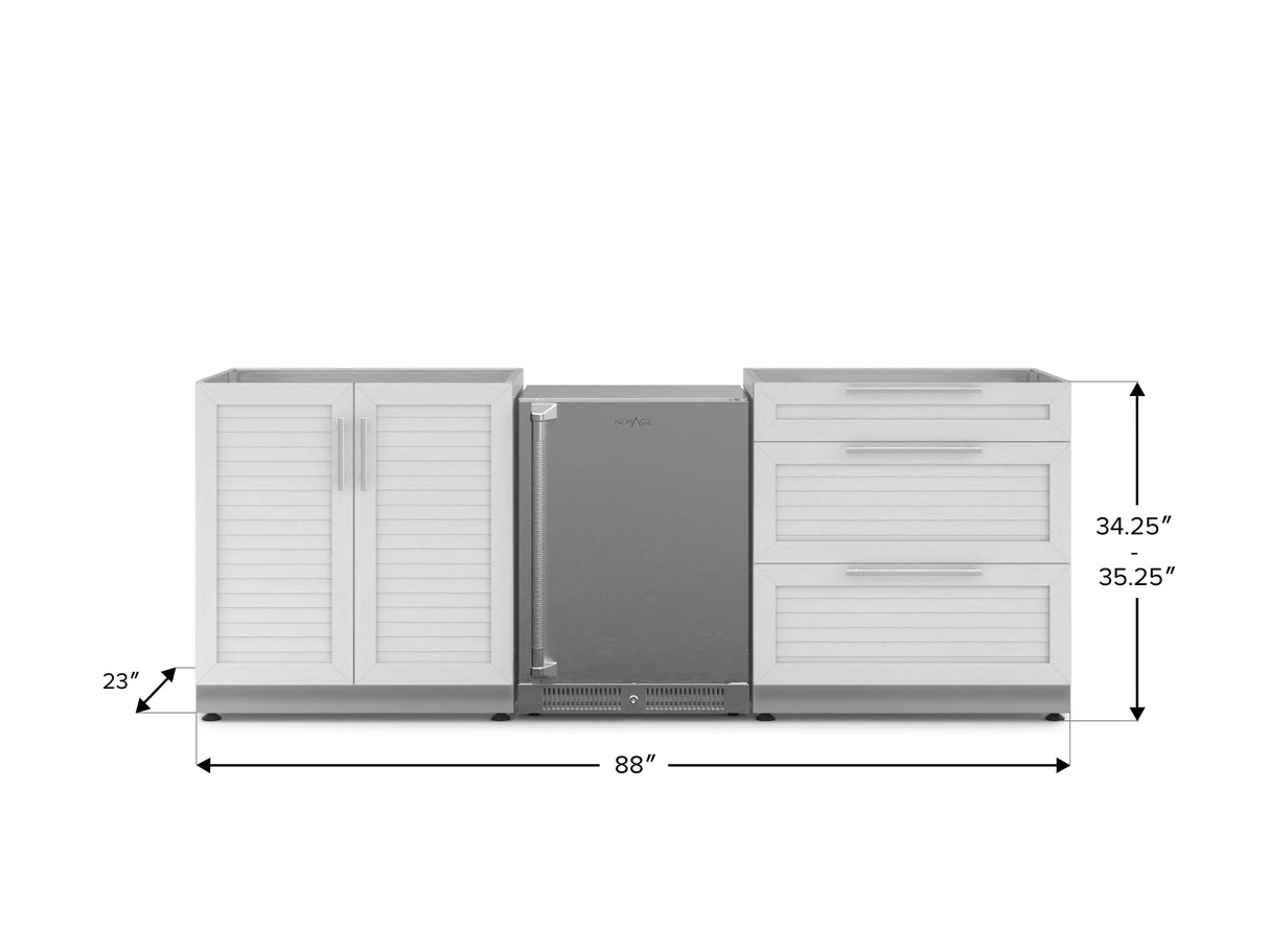 Outdoor Kitchen Stainless Steel 3 Piece Cabinet Set with 3-Drawer, 2-Door Cabinet and Fridge