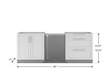 Outdoor Kitchen Stainless Steel 3 Piece Cabinet Set with 3-Drawer, 2-Door Cabinet and Fridge