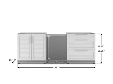 Outdoor Kitchen Stainless Steel 3 Piece Cabinet Set with 3-Drawer, 2-Door Cabinet and Fridge