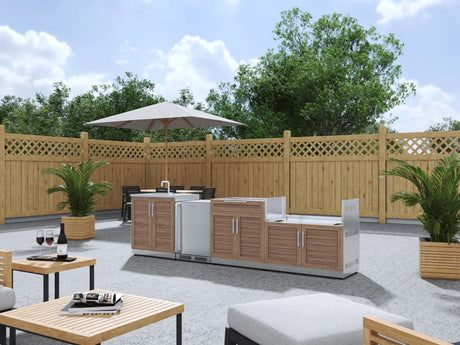 Outdoor Kitchen Stainless Steel 4 Piece Cabinet Set with Sink, Bar, Grill Cabinet and Fridge