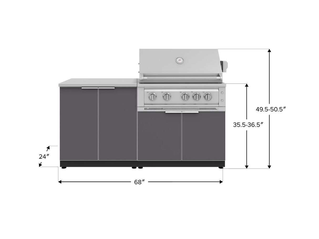 Outdoor Kitchen Aluminum 4 Piece Cabinet Set with 2 Door, Grill Cabinet, Platinum Grill and Countertop