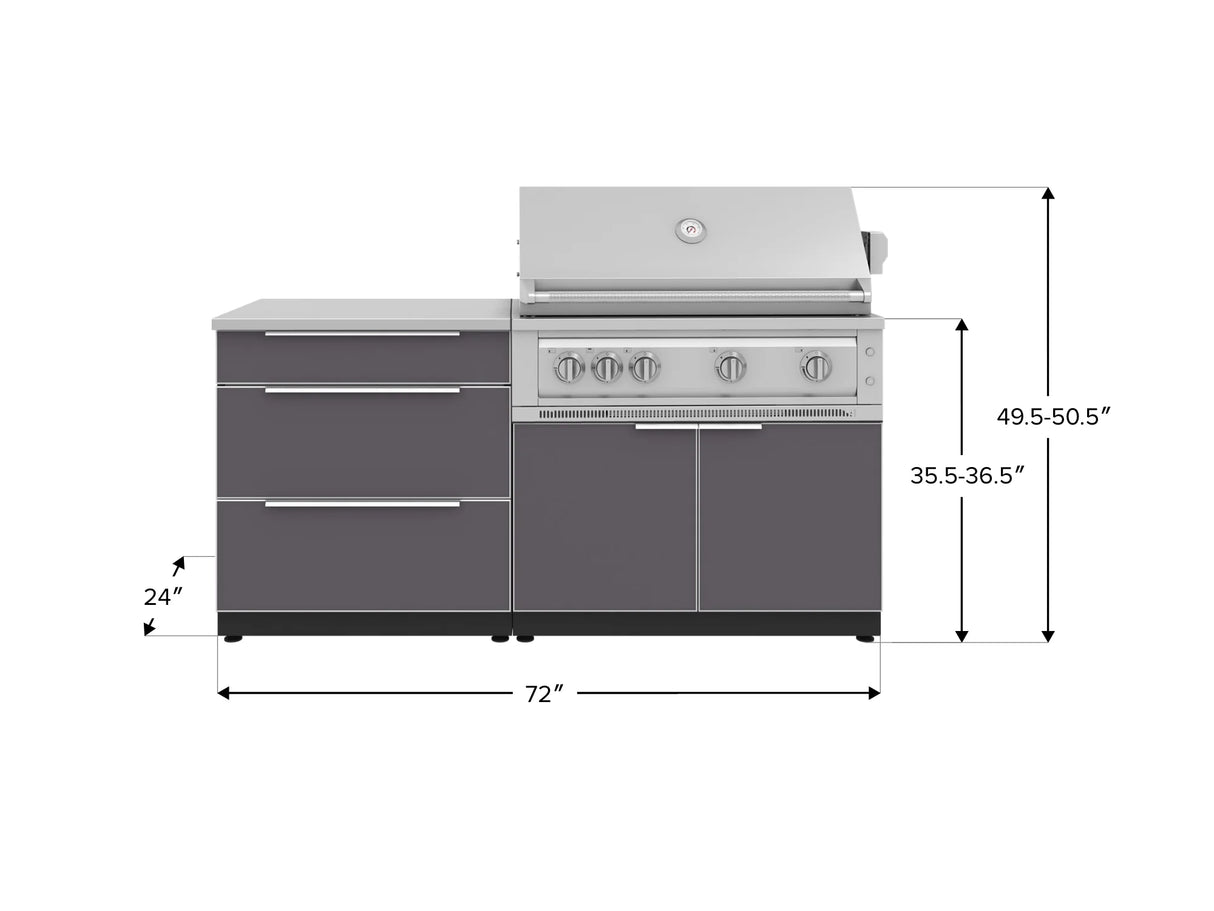 Outdoor Kitchen Aluminum 4 Piece Cabinet Set with 3 Drawer, Grill Cabinet, Platinum Grill and Countertop