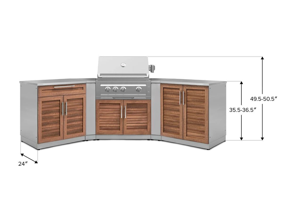 Outdoor Kitchen Stainless-Steel 7 Piece Cabinet Set with 2 Door, Bar, Corner, Grill Cabinet, Platinum Grill, and Countertops