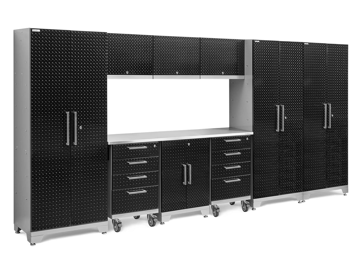 Performance Diamond Plate Limited Edition 10 Piece Cabinet Set with Tool, Base, Wall Cabinets, 30 In. Lockers and Worktop