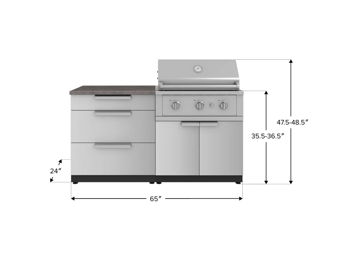 Outdoor Kitchen Stainless-Steel 4 Piece Cabinet Set with 3 Drawer, Grill Cabinet, Performance Grill, and Countertop