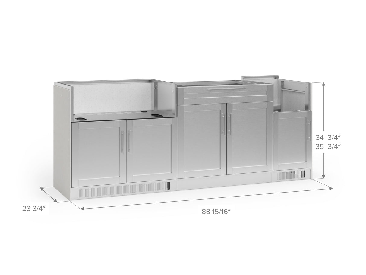 Outdoor Kitchen Signature Series 4 Piece Cabinet Set with Bar and Dual Side Burner and Grill Cabinet