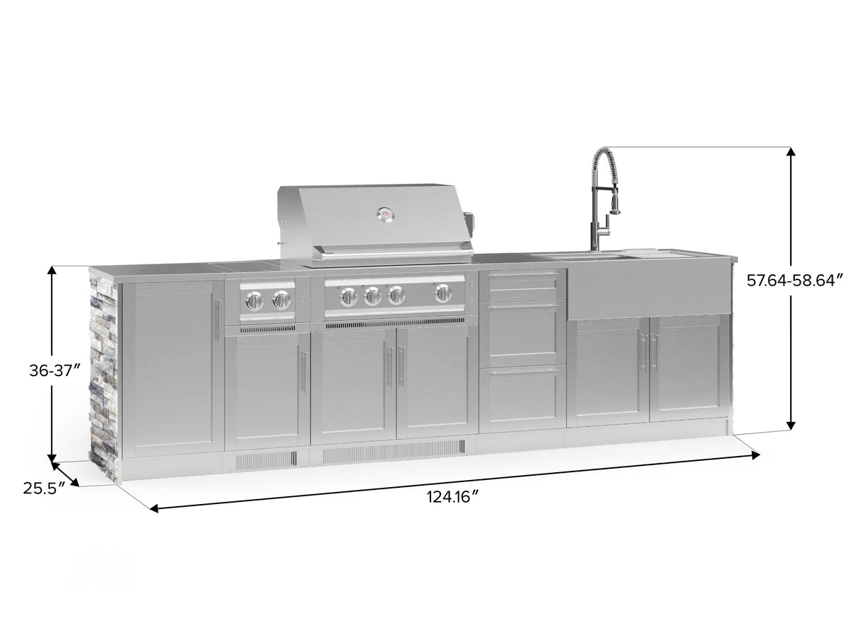 Outdoor Kitchen Signature Series 10 Piece Cabinet Set with 1 Door, Dual Side Burner, 3 Drawer, Sink, Grill and Grill Cabinet