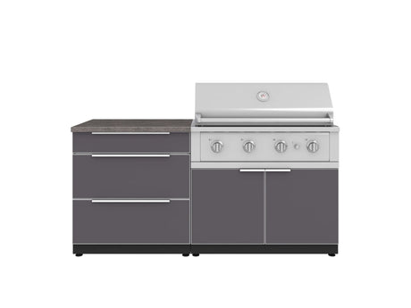 Outdoor Kitchen Aluminum 4 Piece Cabinet Set with 3 Drawer, Grill Cabinet, Performance Grill and Countertop