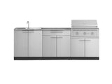 Outdoor Kitchen Stainless-Steel 5 Piece Cabinet Set with Bar, Sink, Grill Cabinet, Performance Grill, and Countertop