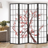 6 Feet Folding Decorative Oriental Privacy Screen with Plum Blossom Design-White