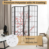 6 Feet Folding Decorative Oriental Privacy Screen with Plum Blossom Design-White