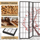 6 Feet Folding Decorative Oriental Privacy Screen with Plum Blossom Design-White
