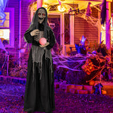 6ft Halloween Animatronics Standing Witch with Light Up Eyes and Magical Ball