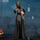 6ft Halloween Animatronics Standing Witch with Light Up Eyes and Magical Ball
