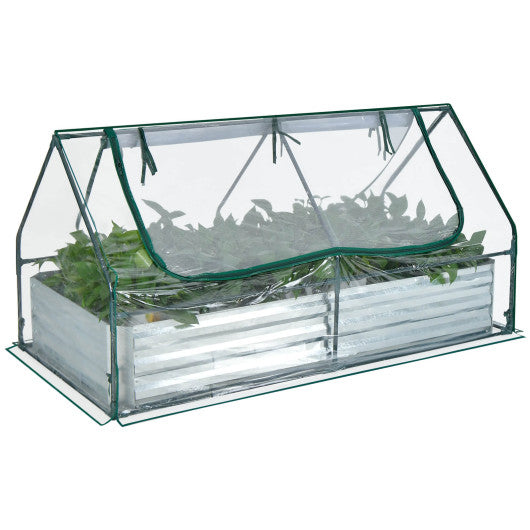 6 x 3 x 3 Feet Galvanized Raised Garden Bed with Greenhouse-Silver