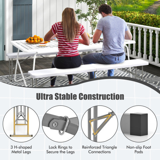 6 Feet Plastic Folding Bench Picnic Camping Dining Seat with Carrying Handle-White