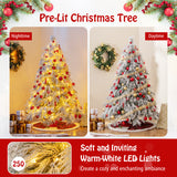 6 Feet Pre-Lit Snow Flocked Christmas Tree with Warm White LED Lights-6 ft