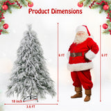 6 Feet Pre-Lit Snow Flocked Christmas Tree with Warm White LED Lights-6 ft