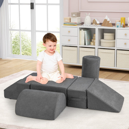 6-Piece Baby Climbing Blocks with 30D High-Density Foam and Carrying Handles-Gray