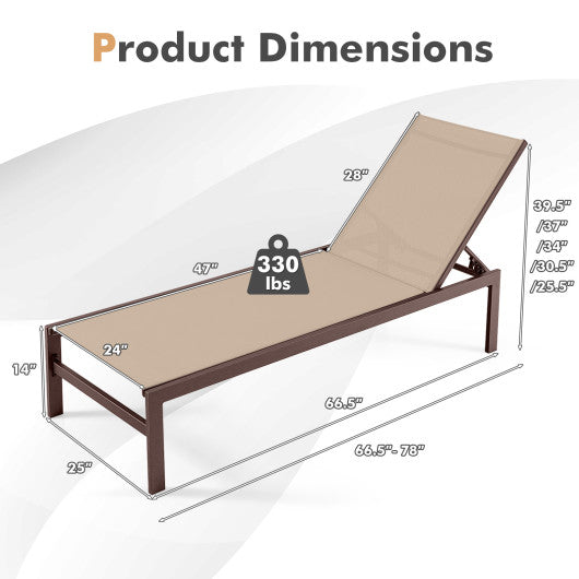 6-Position Chaise Lounge Chairs with Rustproof Aluminium Frame-Brown