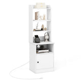6-Tier Bookshelf Nightstand with Charging Station and Cabinet-White
