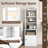 6-Tier Bookshelf Nightstand with Charging Station and Cabinet-White