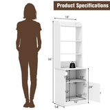 6-Tier Bookshelf Nightstand with Charging Station and Cabinet-White