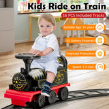 6V Electric Kids Ride On Car Toy Train with 16 Pieces Tracks-Black