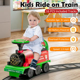 6V Electric Kids Ride On Car Toy Train with 16 Pieces Tracks-Green