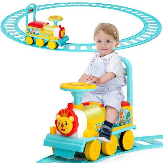 6V Electric Kids Ride On Car Toy Train with 16 Pieces Tracks-Blue